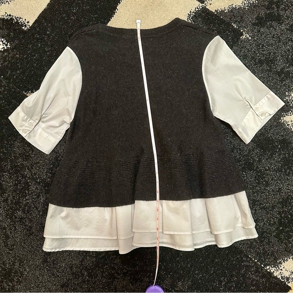 ANTHROPOLOGIE x Moth Twofer Peplum SS Ruffle Sweater Crisp White & Charcoal — S - Picture 9 of 12